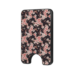 Cherry Blossom magnetic wallet with pink floral artwork on a white background