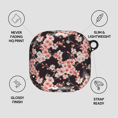 Floral case with features listed on a gray background | Casenari