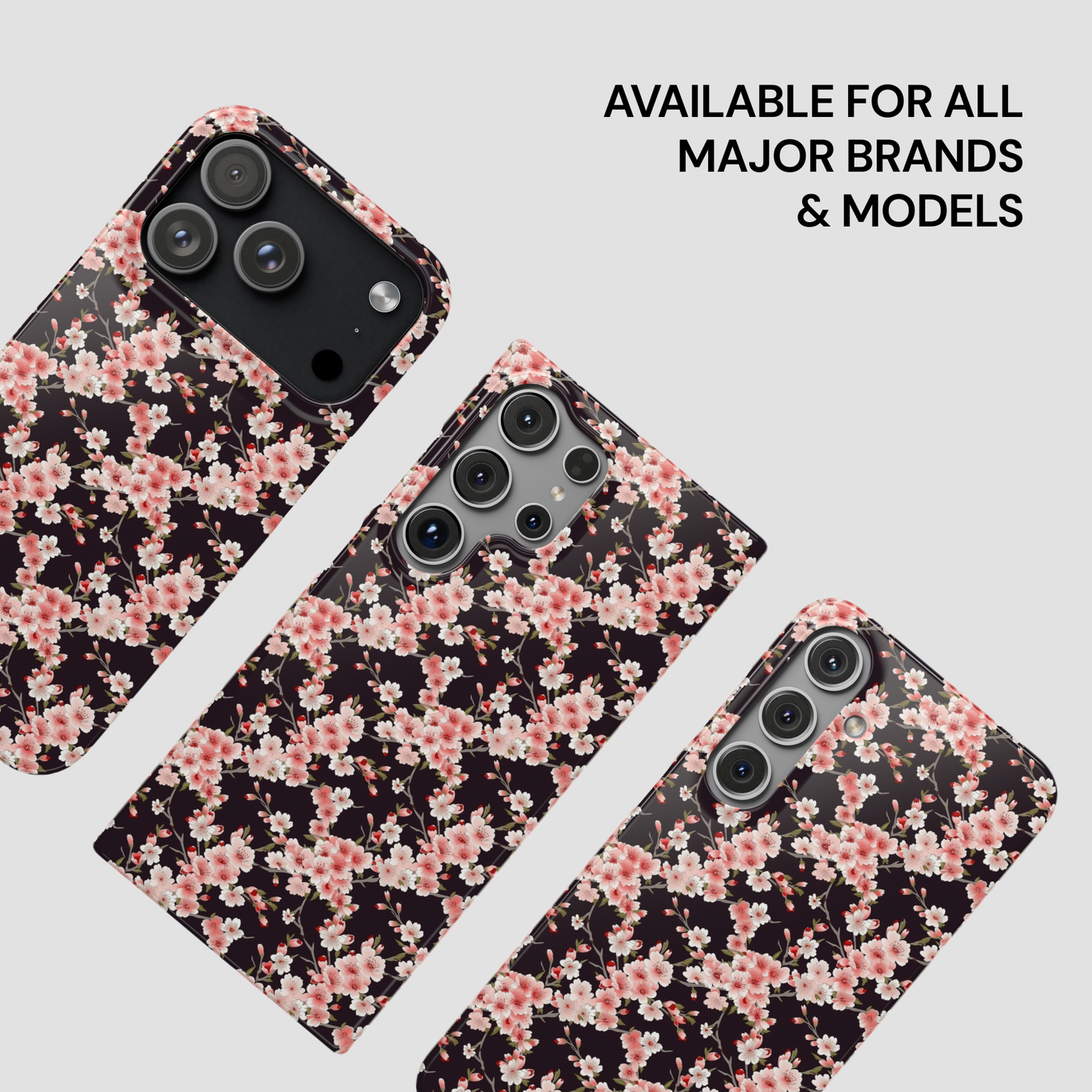 Floral phone case on a white background with text 'Available for all major brands & models'. | Casenari