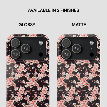 Two floral phone case designs, one glossy and one matte, on a light gray background. | Casenari