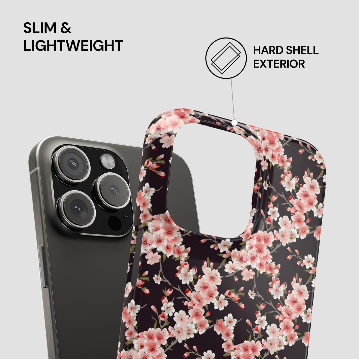 Phone case with cherry blossom design on a gray background | Casenari