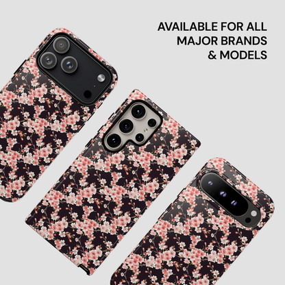 Floral patterned phone cases on a light gray background with text indicating compatibility. | Casenari