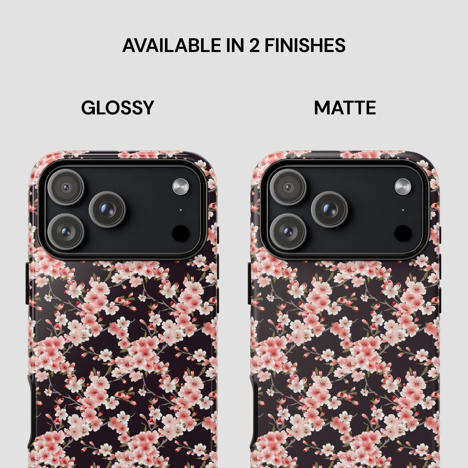 Two phone cases with floral pattern, one glossy and one matte, on a white background. | Casenari
