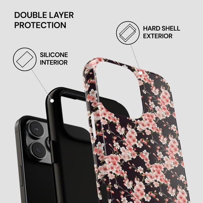 Floral phone case with hard shell exterior and silicone interior on a gray background | Casenari