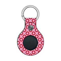 Keychain with pink circular pattern on a white background