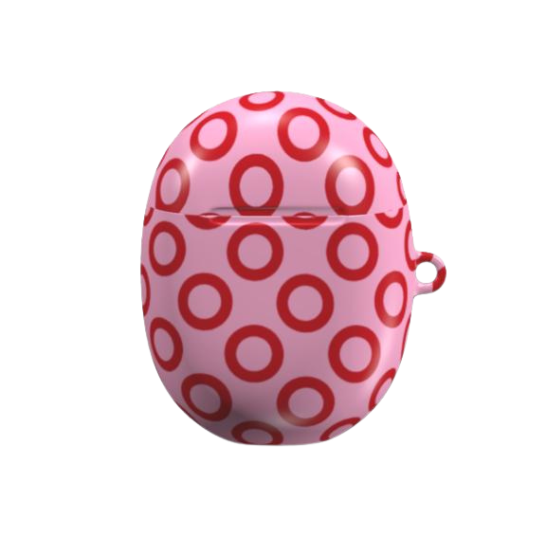 Pink case with red polka dots on a white background