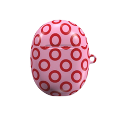 Pink case with red polka dots on a white background