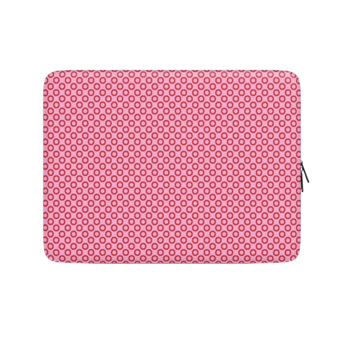 Pink polka dot laptop sleeve on a white background