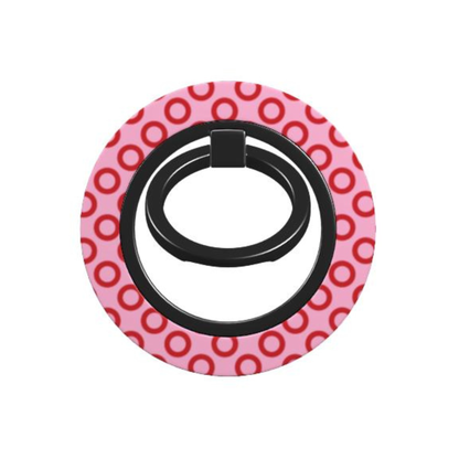 Phone ring holder with pink and red circular pattern on a white background