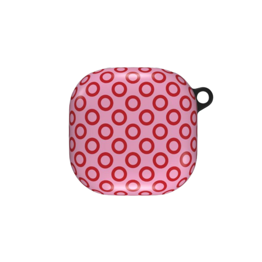 Pink case with red polka dots on a white background