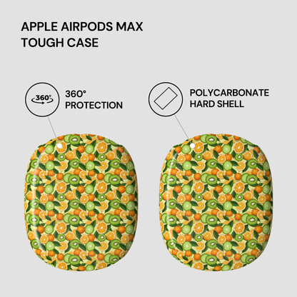 Apple AirPods Max tough case with fruit pattern on a light gray background
