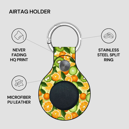 Airtag holder with fruit pattern on a gray background