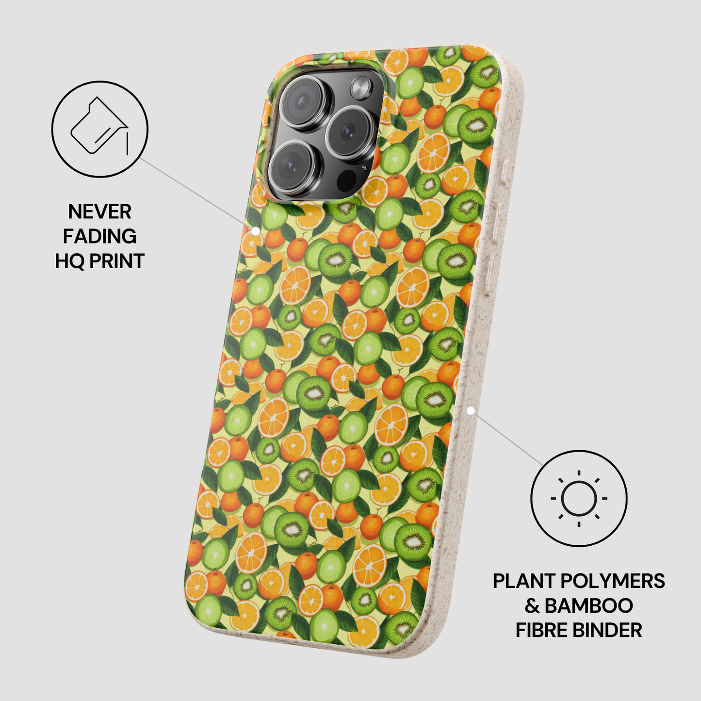 Phone case with fruit pattern on a white background