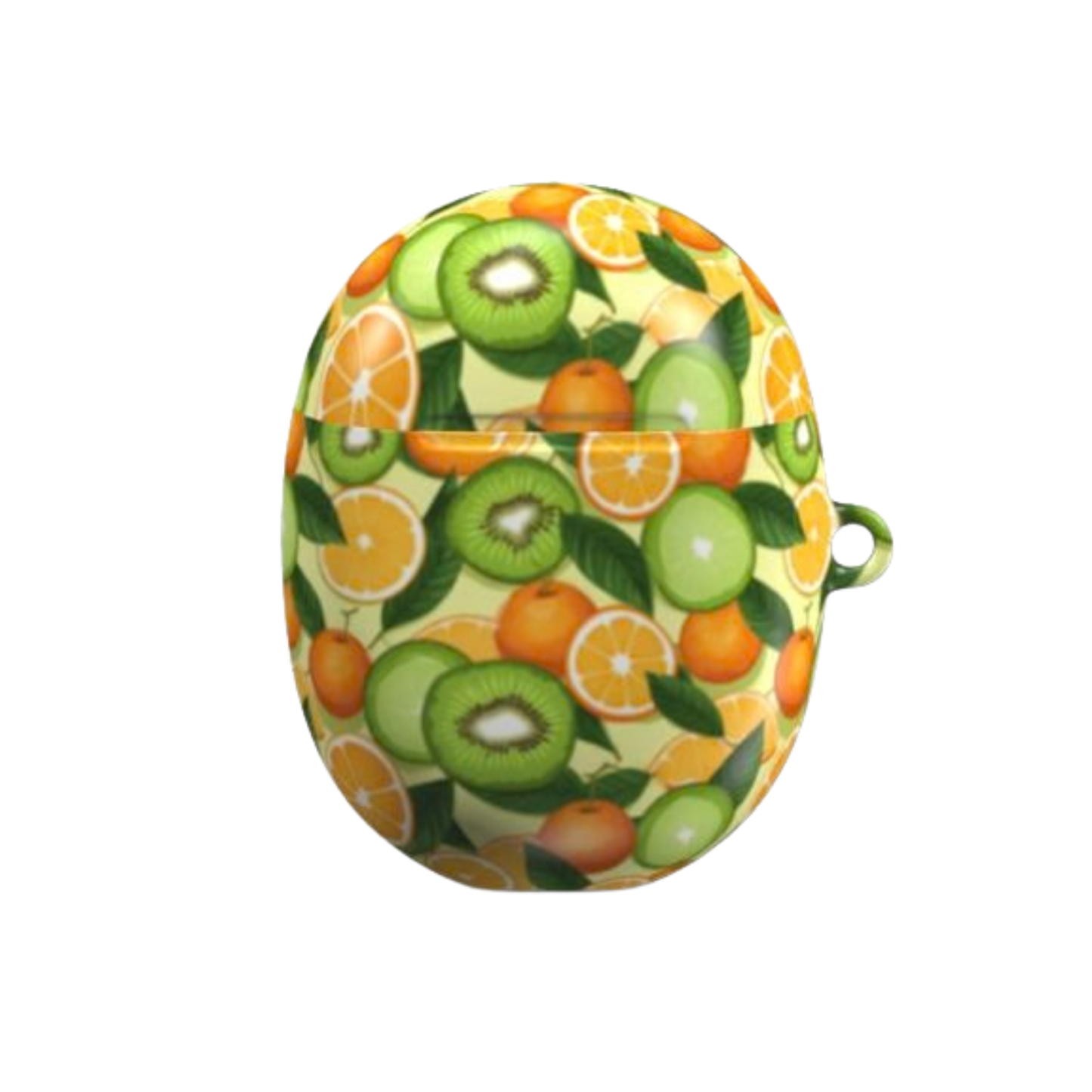 Round container with a fruit pattern on a white background