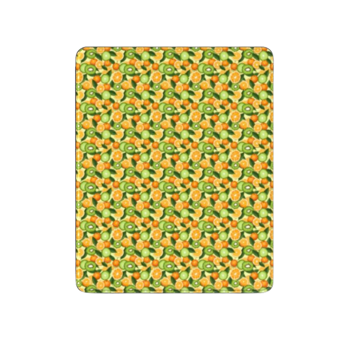 Patterned product with green and orange design on a white background