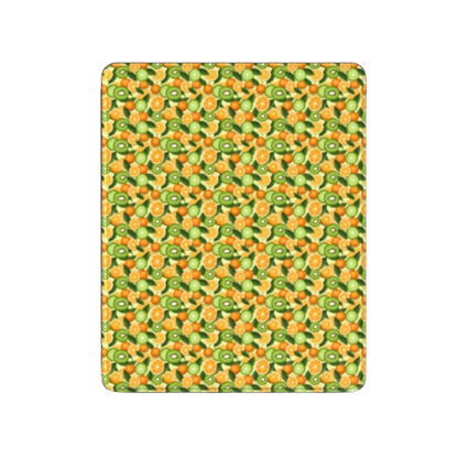 Patterned product with green and orange design on a white background