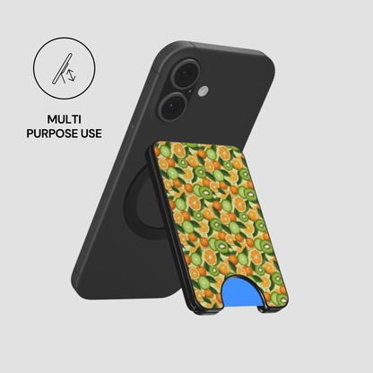 Citrus Grove Magnetic Wallet shown attached to a phone in a MagSafe-style magnetic setup