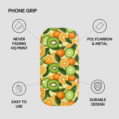 Phone grip with fruit pattern on a gray background