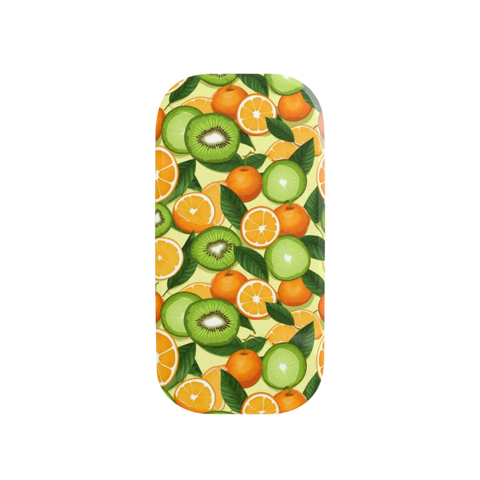 Phone case with a colorful fruit pattern on a white background