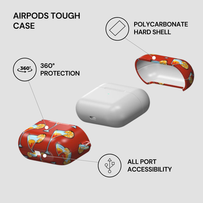 AirPods tough case with features highlighted on a gray background