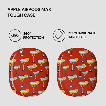Two Apple AirPods Max tough cases with cocktail pattern on a gray background