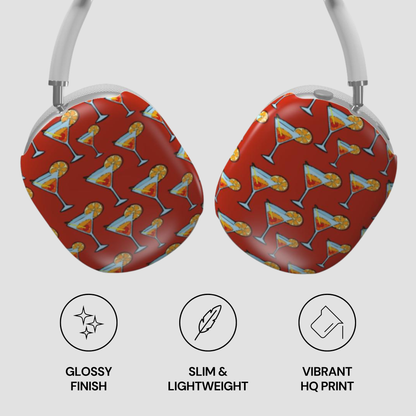 Headphones with a red pattern of cocktail glasses on a white background