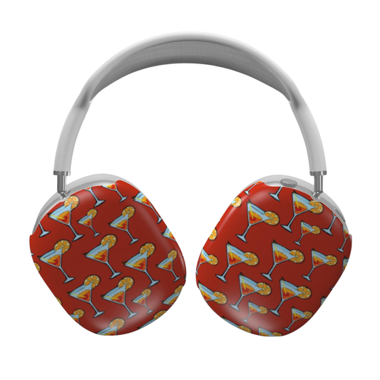 Headphones with a red pattern of cocktail glasses on a white background