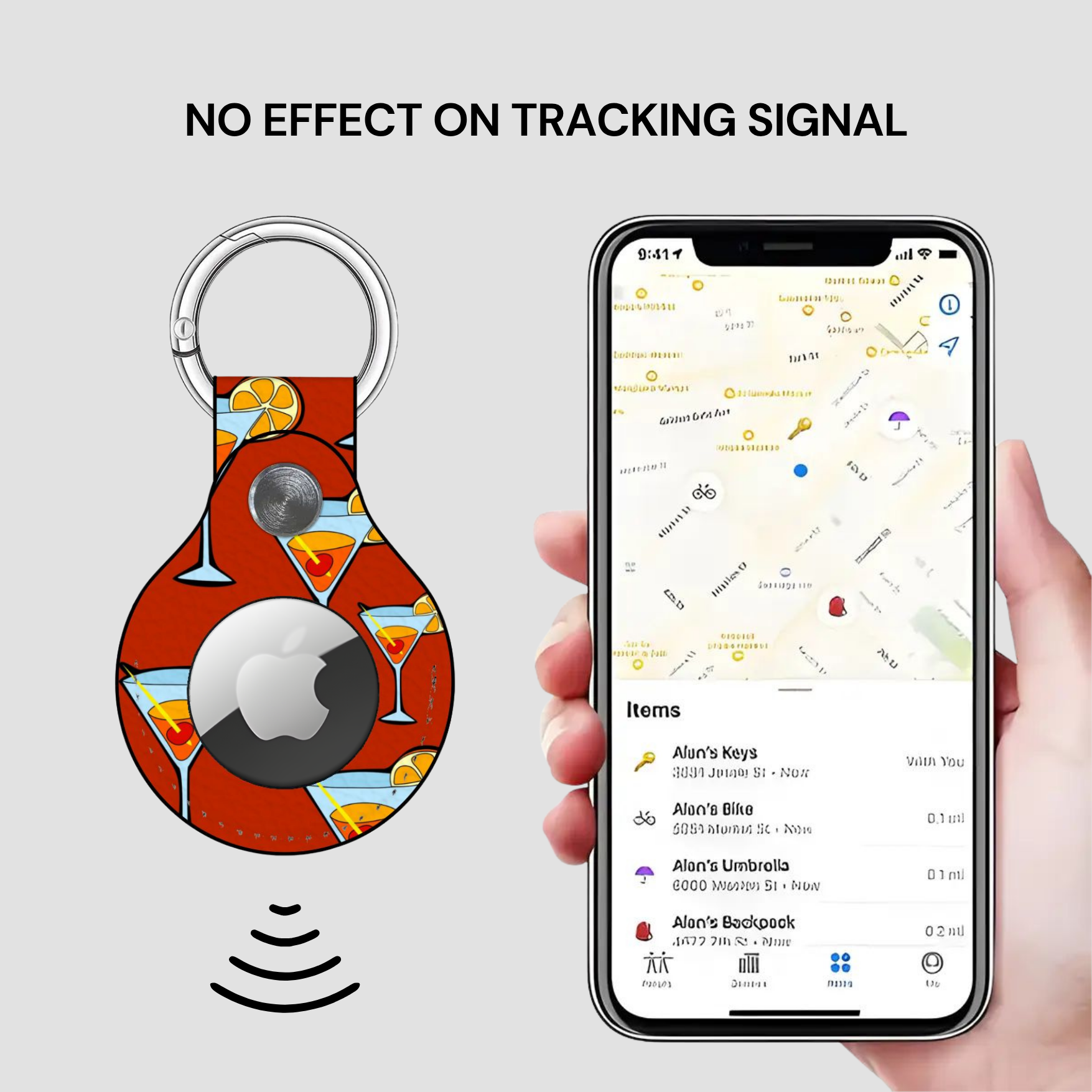 Smart keychain with app displaying location on smartphone