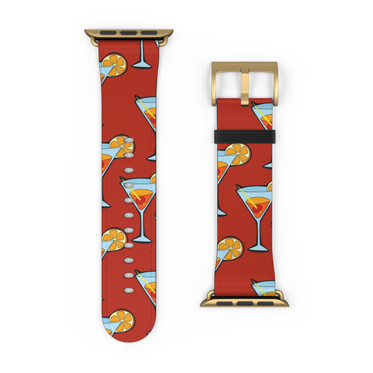 Watch strap with cocktail pattern on a red background