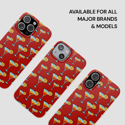 Red phone case with cocktail pattern on a white background