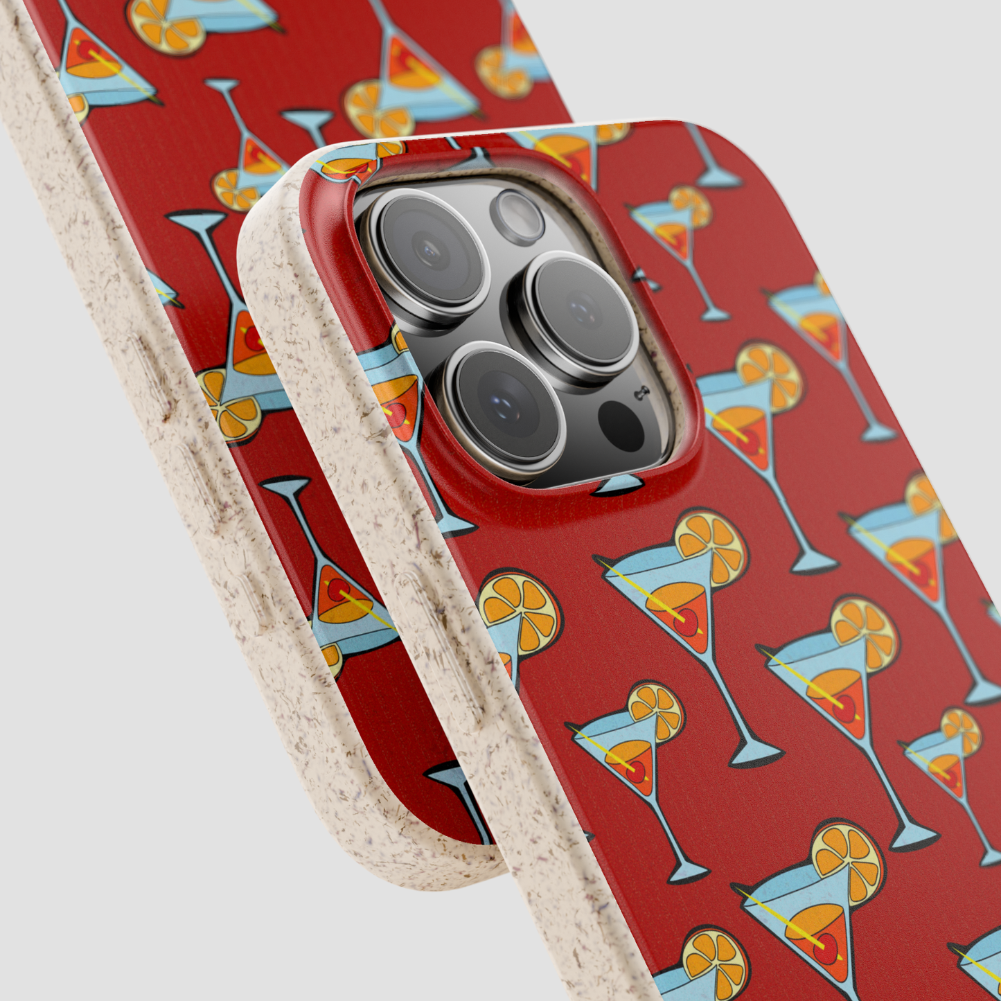 Phone case with cocktail pattern on a red background