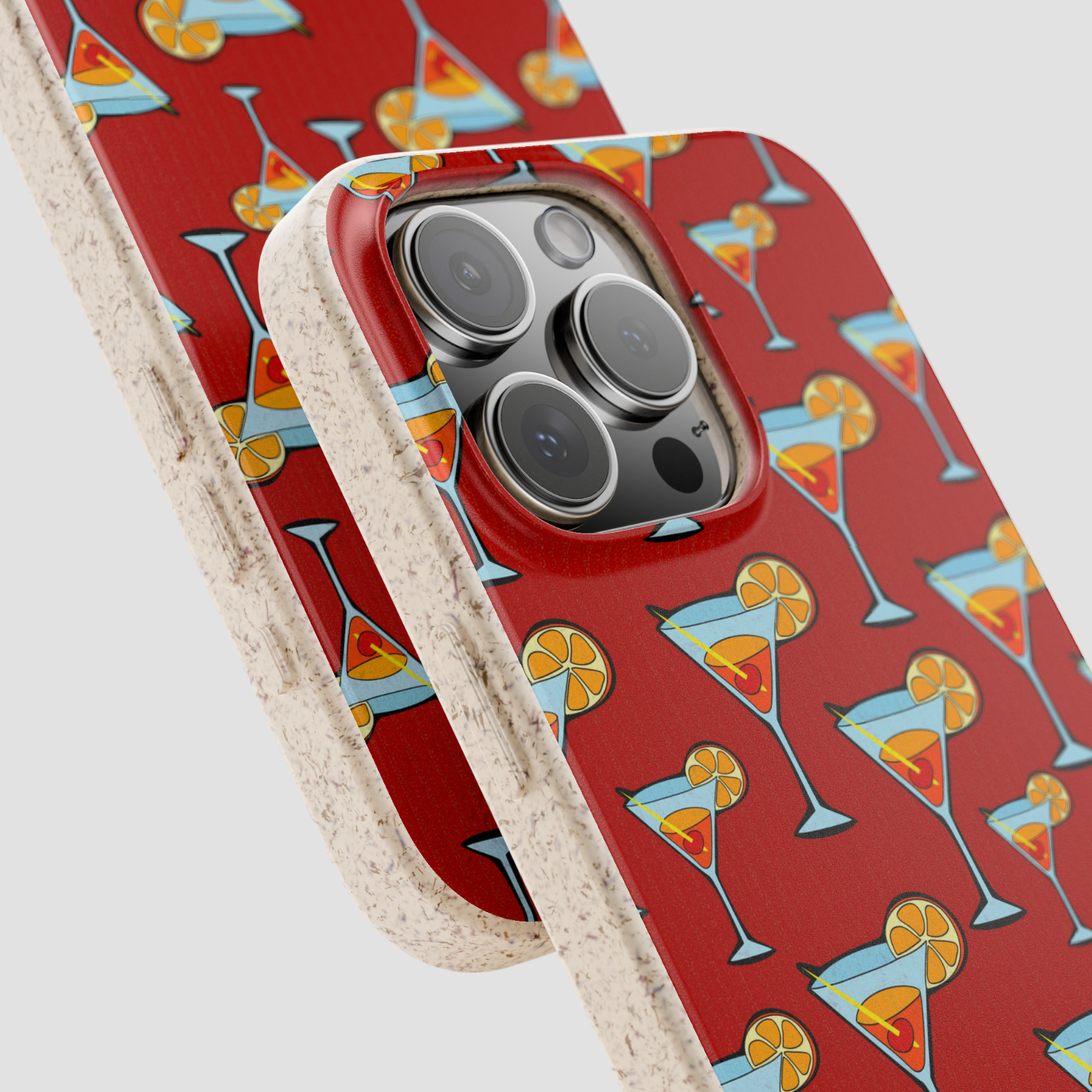 Phone case with cocktail pattern on a red background