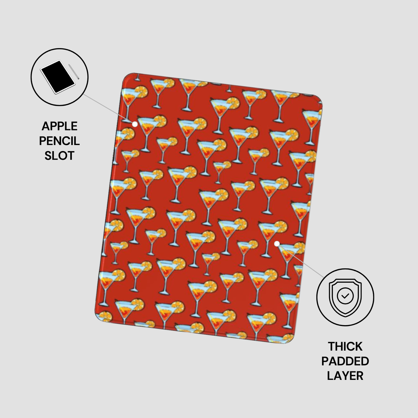 Red case with cocktail pattern on a white background