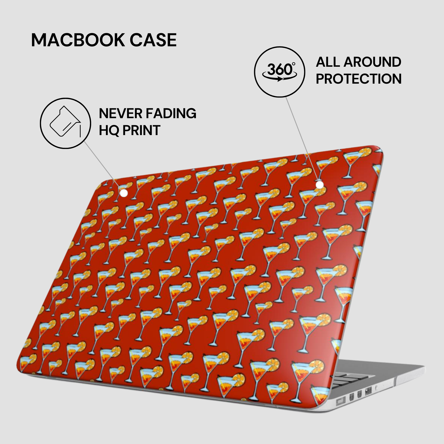 Laptop case with martini glass pattern on a white background