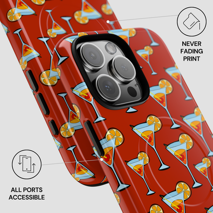 Phone case with cocktail pattern on a red background