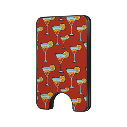 Citrus Hour Magnetic Wallet with cocktail glass and citrus slice print on a red-orange background