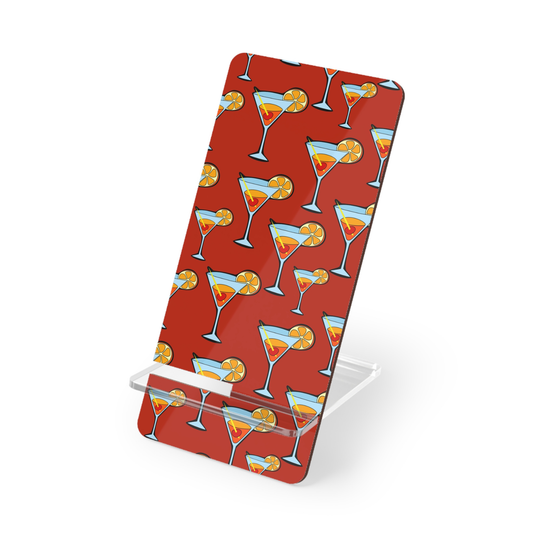 Phone stand with martini glass pattern on a red background