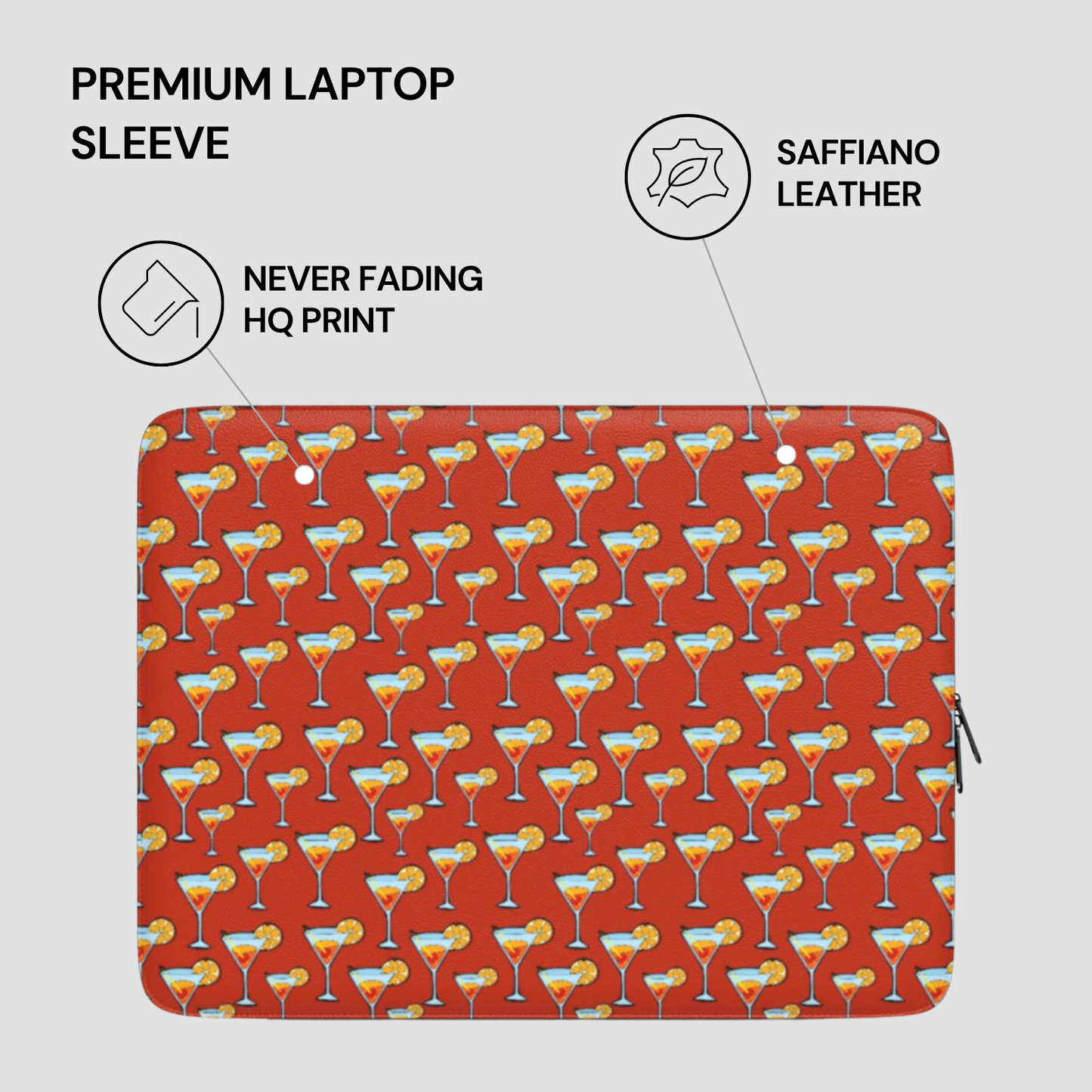 Laptop sleeve with cocktail pattern on a red background