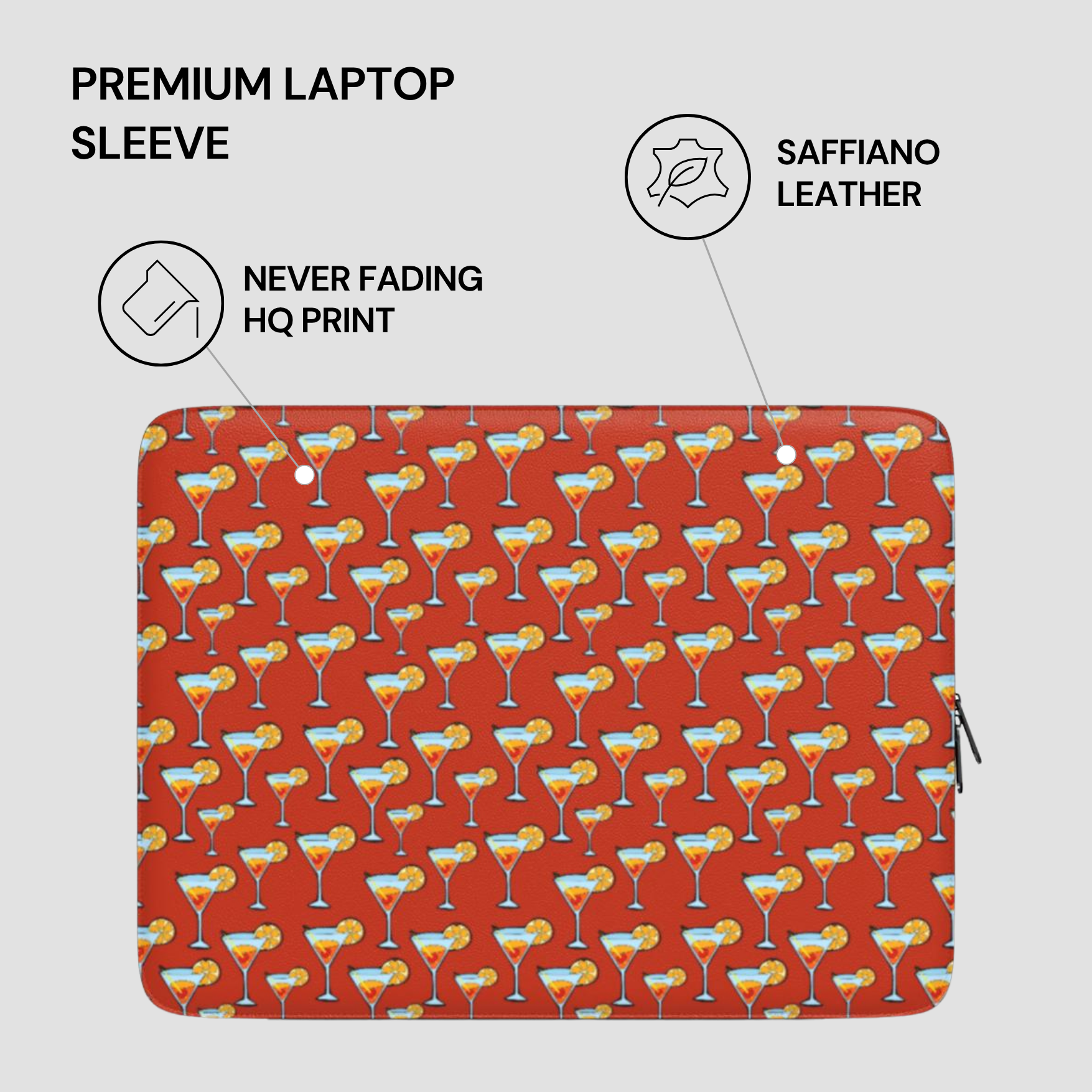 Laptop sleeve with cocktail pattern on a red background