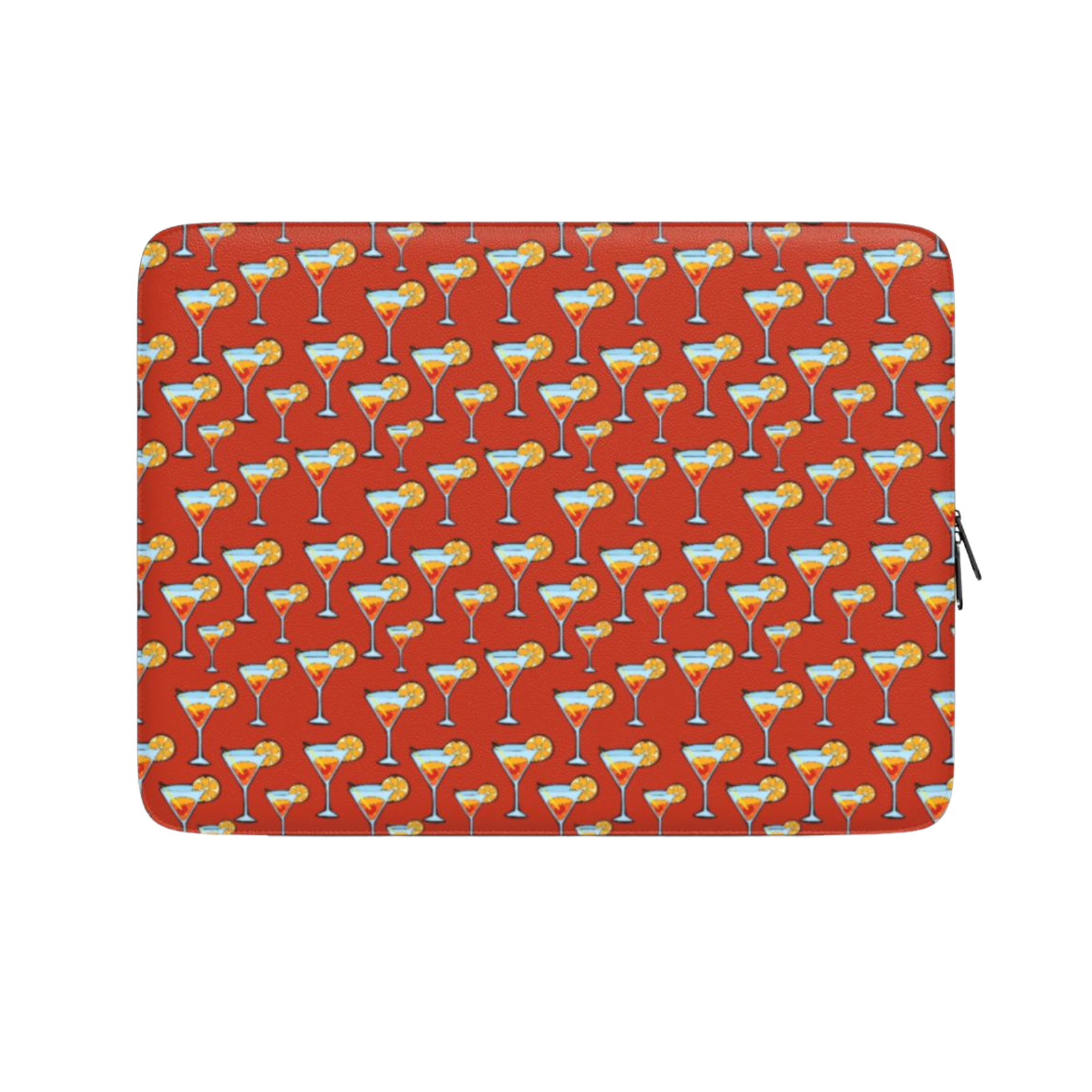 Red pouch with martini glass pattern on a white background