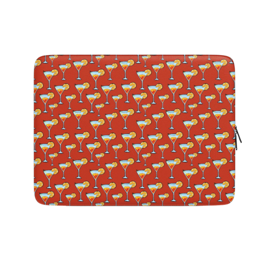 Red pouch with martini glass pattern on a white background