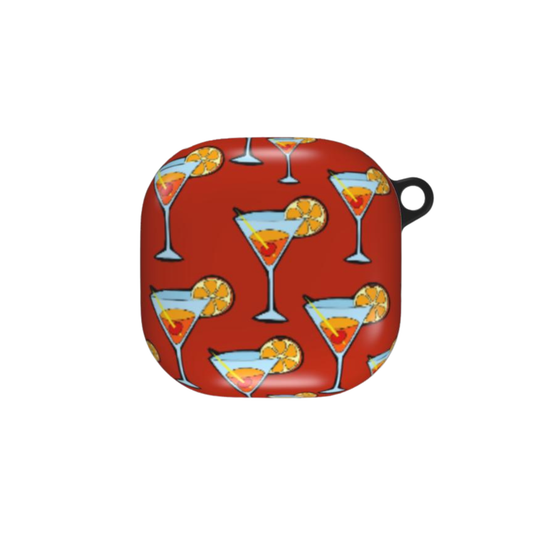 Red case with martini glass and orange slice pattern on a white background