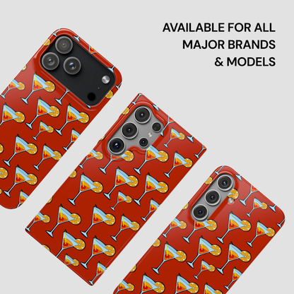 Red phone case with cocktail pattern on a white background