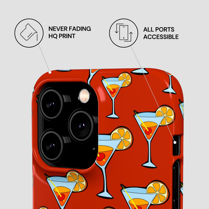 Phone case with cocktail pattern on a light gray background
