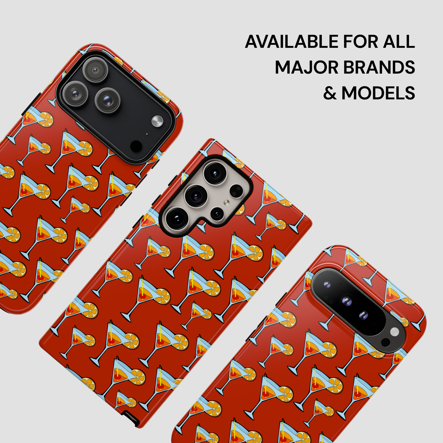 Phone case with cocktail pattern on a white background