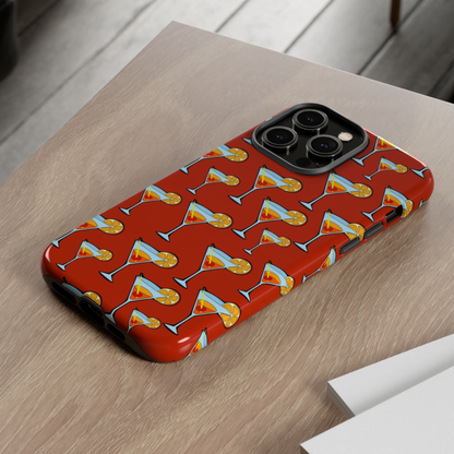 Phone case with cocktail pattern on a wooden surface