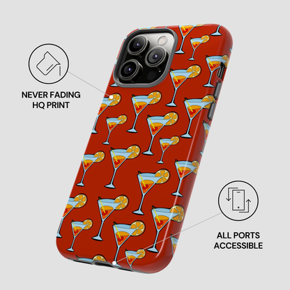 Phone case with cocktail pattern on a red background