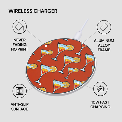 Wireless charger with cocktail pattern on a white background