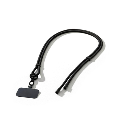Black lanyard with a rectangular black tag on a white background