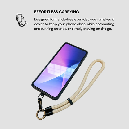 Phone case with lanyard on a light gray background